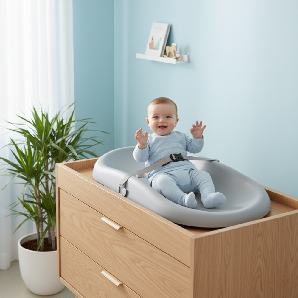 Wipe-Clean Changing Pad, Waterproof & Wipeable, Soft & Non-Slip Diaper Adjustable Safety Belt