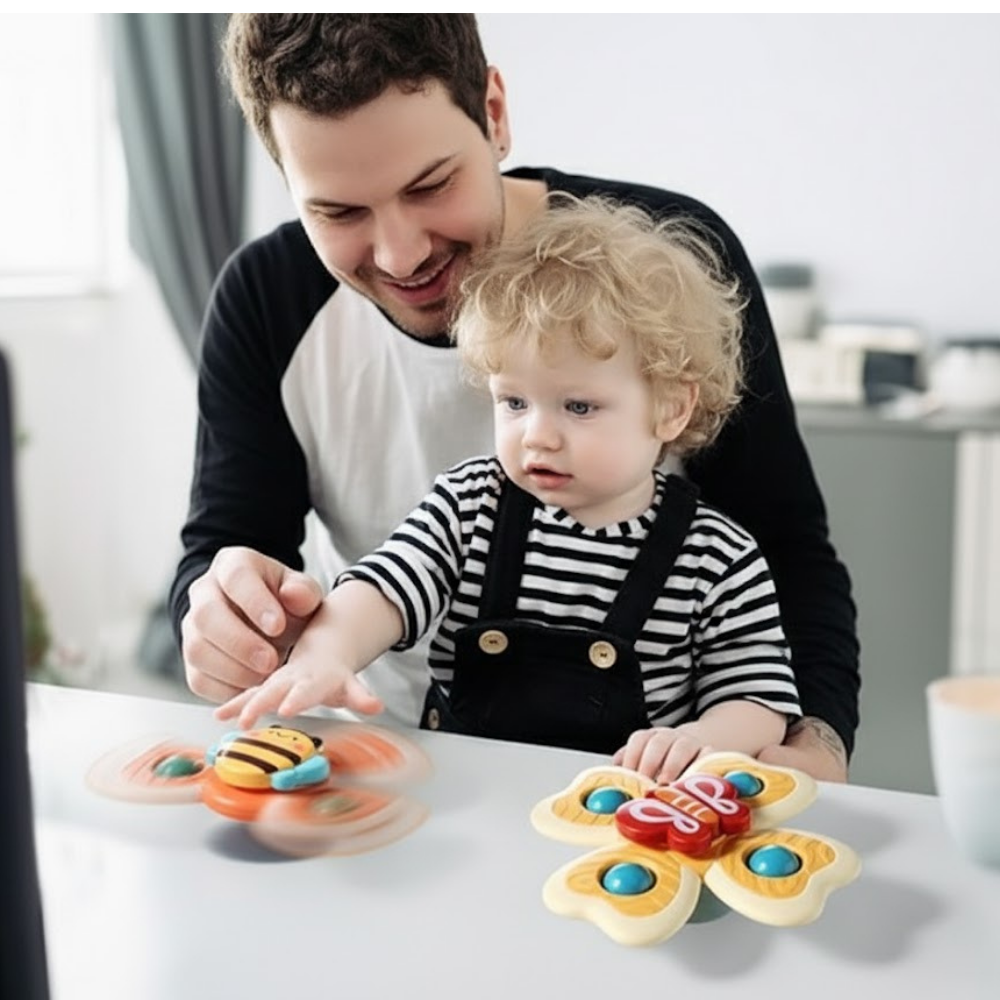 Baby Bath & Sensory Spinner Toys โ 3PCS Suction Cup Spinning Tops for Kids 12โ36 Months