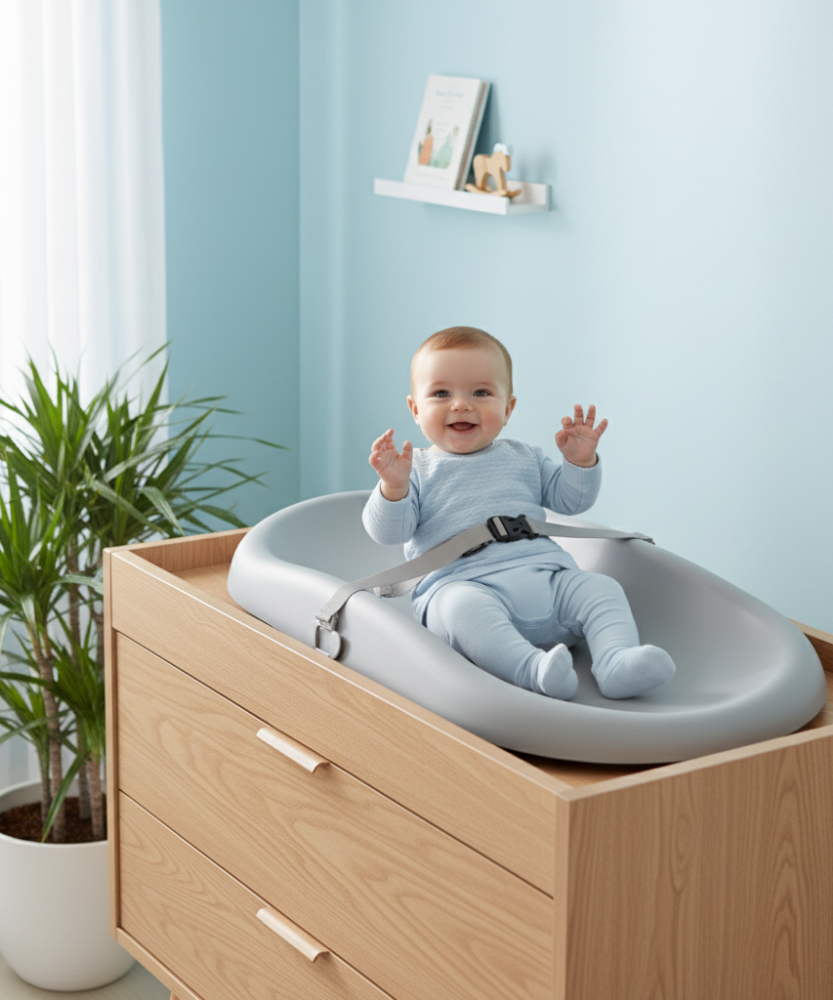 Wipe-Clean Changing Pad, Waterproof & Wipeable, Soft & Non-Slip Diaper Adjustable Safety Belt