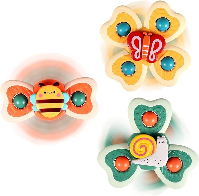 Baby Bath & Sensory Spinner Toys – 3PCS Suction Cup Spinning Tops for Kids 12–36 Months