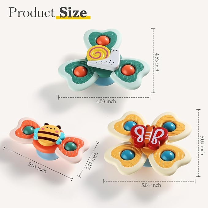 Baby Bath & Sensory Spinner Toys – 3PCS Suction Cup Spinning Tops for Kids 12–36 Months
