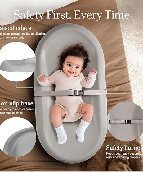 Wipe-Clean Changing Pad, Waterproof & Wipeable, Soft & Non-Slip Diaper Adjustable Safety Belt