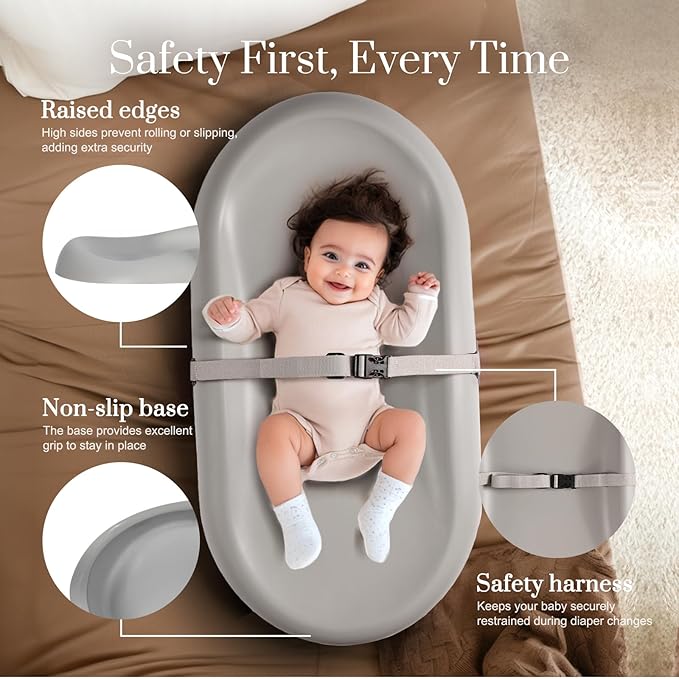Wipe-Clean Changing Pad, Waterproof & Wipeable, Soft & Non-Slip Diaper Adjustable Safety Belt