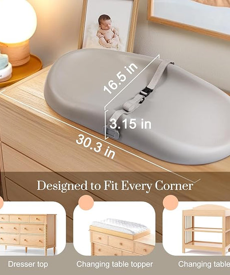 Wipe-Clean Changing Pad, Waterproof & Wipeable, Soft & Non-Slip Diaper Adjustable Safety Belt
