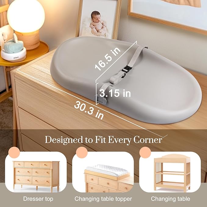 Wipe-Clean Changing Pad, Waterproof & Wipeable, Soft & Non-Slip Diaper Adjustable Safety Belt