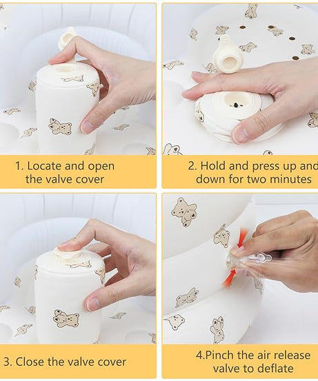 Inflatable Baby Seat with Harness – Blow Up Floor Chair for Infants (3 Months & Up) with Built-in Air Pump – Bear Design