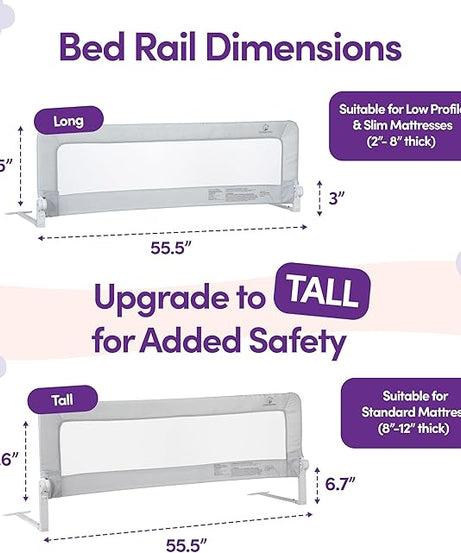tra Long Toddler Bed Rail Guard – 55.5" Swing Down Safety Side Rail (Fits Twin, Full, Queen & King)