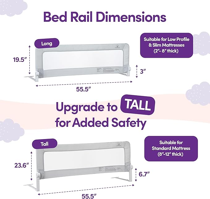 tra Long Toddler Bed Rail Guard – 55.5" Swing Down Safety Side Rail (Fits Twin, Full, Queen & King)