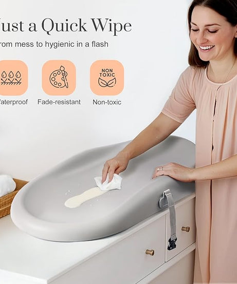 Wipe-Clean Changing Pad, Waterproof & Wipeable, Soft & Non-Slip Diaper Adjustable Safety Belt