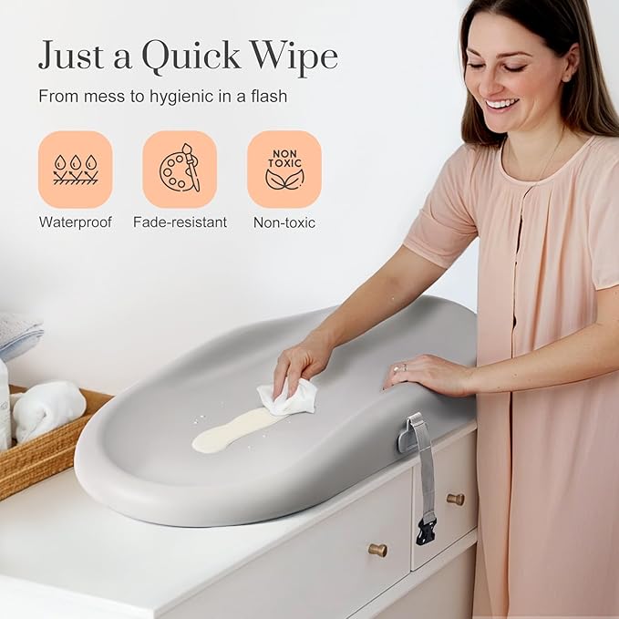 Wipe-Clean Changing Pad, Waterproof & Wipeable, Soft & Non-Slip Diaper Adjustable Safety Belt