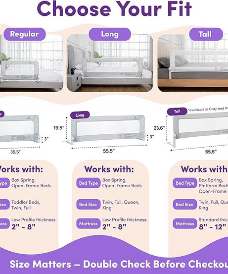 tra Long Toddler Bed Rail Guard – 55.5" Swing Down Safety Side Rail (Fits Twin, Full, Queen & King)