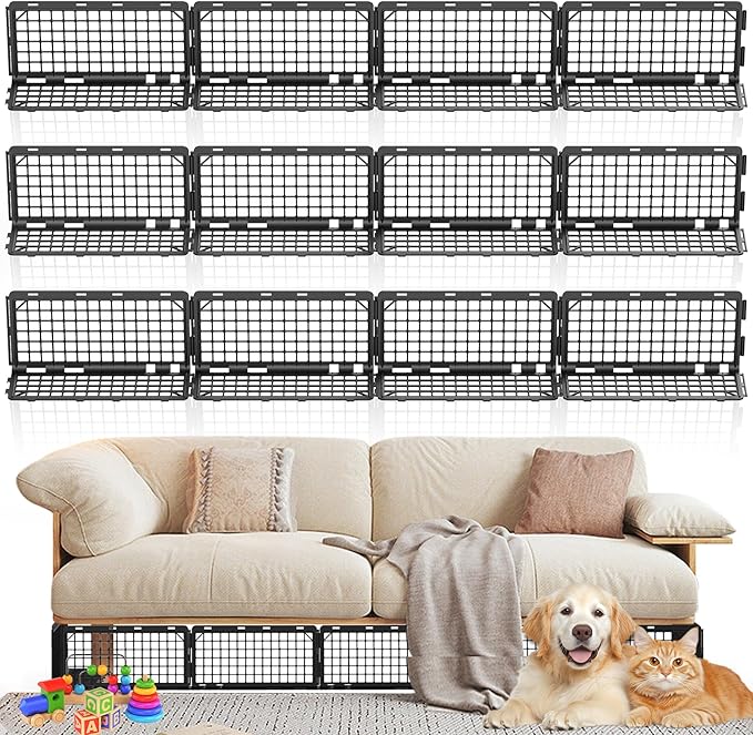 Under Couch Blocker, Under Bed Blocker 12 Pack, Adjustable Under Furniture Blocker Blocks Pets & Toys Underneath, Ideal for Living Room,