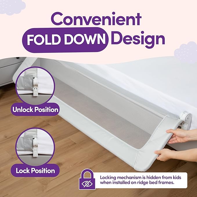 tra Long Toddler Bed Rail Guard – 55.5" Swing Down Safety Side Rail (Fits Twin, Full, Queen & King)
