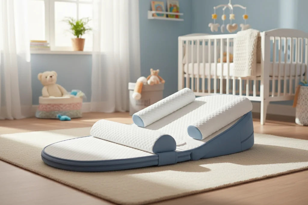 Baby Reflux Bed with Strap – 4-Position Adjustable Incline & Coconut Palm Mattress