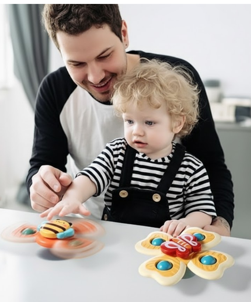 Baby Bath & Sensory Spinner Toys – 3PCS Suction Cup Spinning Tops for Kids 12–36 Months